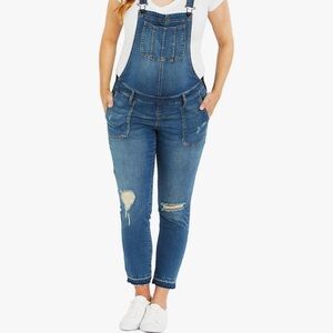 Indigo Blue Denim Maternity Overalls - Women XL Dark Wash